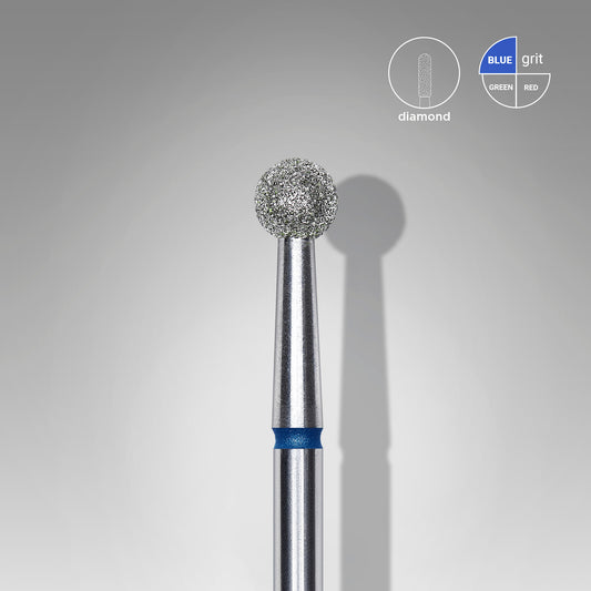 Diamantový brusný nástavec na nehty – kulička, modrý, STALEKS EXPERT Průměr: 4 mm