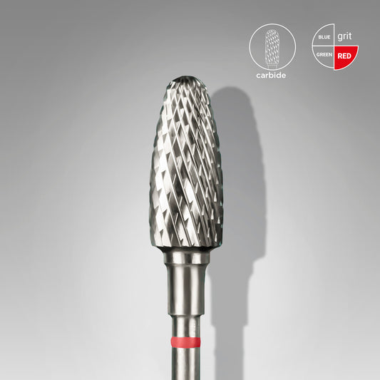 STALEKS EXPERT Karbidový nástavec na nehty – kukuřice (červená), průměr 6 mm, délka pracovní části 14 mm